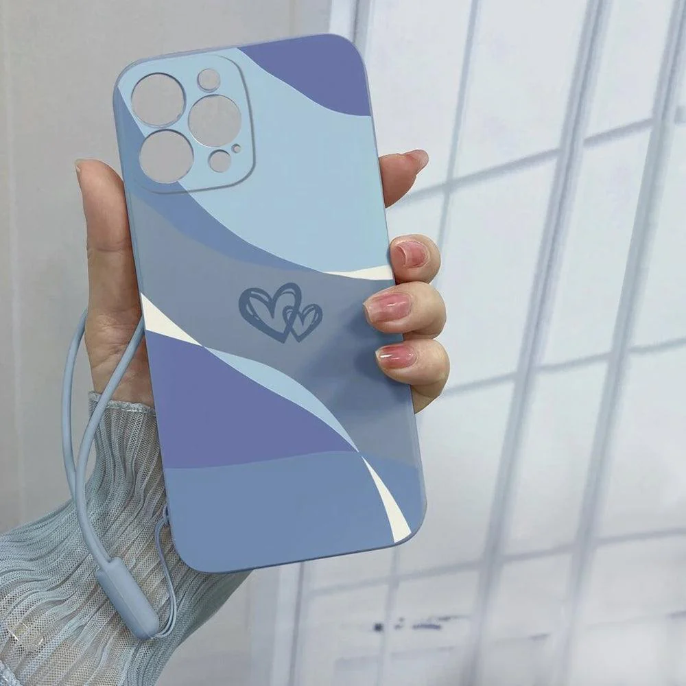 Blue Heart Pattern Phone Cover With Lanyard iPhone - Image 2