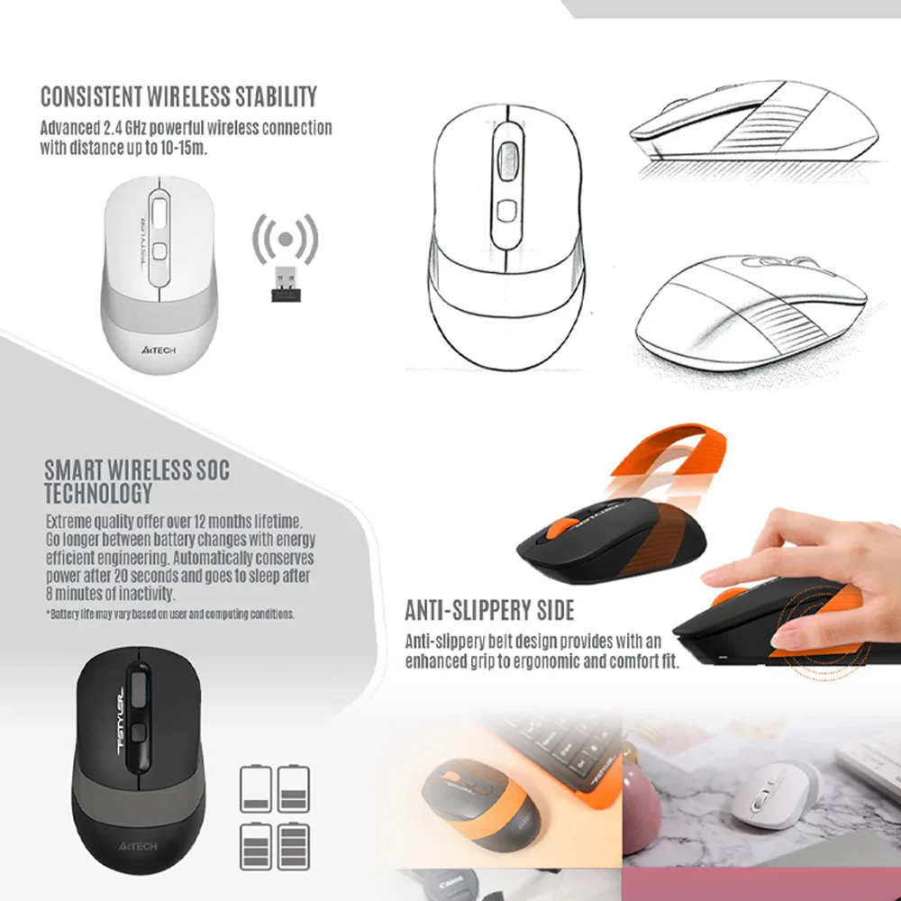 A4Tech FG10S Wireless Mouse 2000Dpi - Grey - Image 6