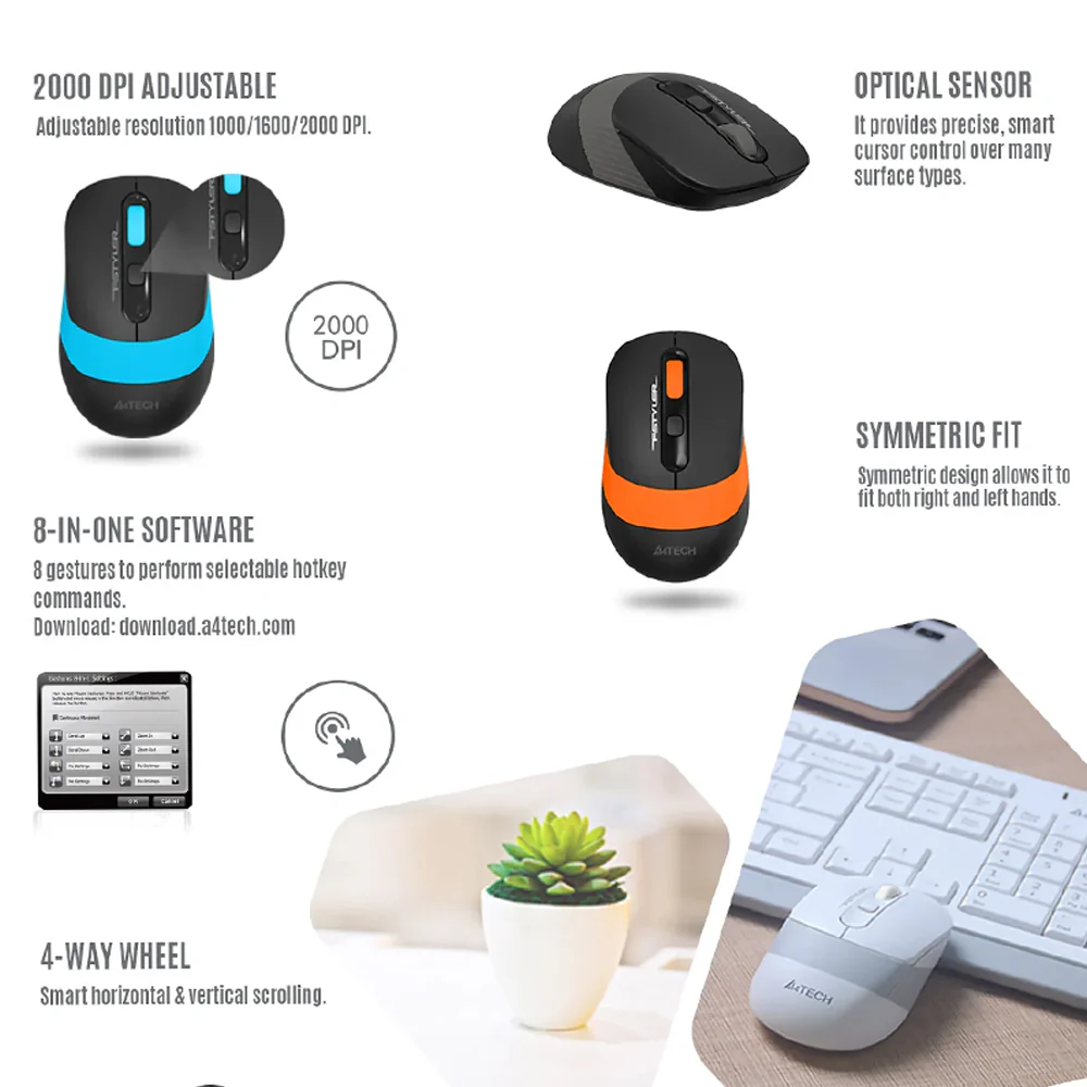A4Tech FG10S Wireless Mouse 2000Dpi - Grey - Image 7