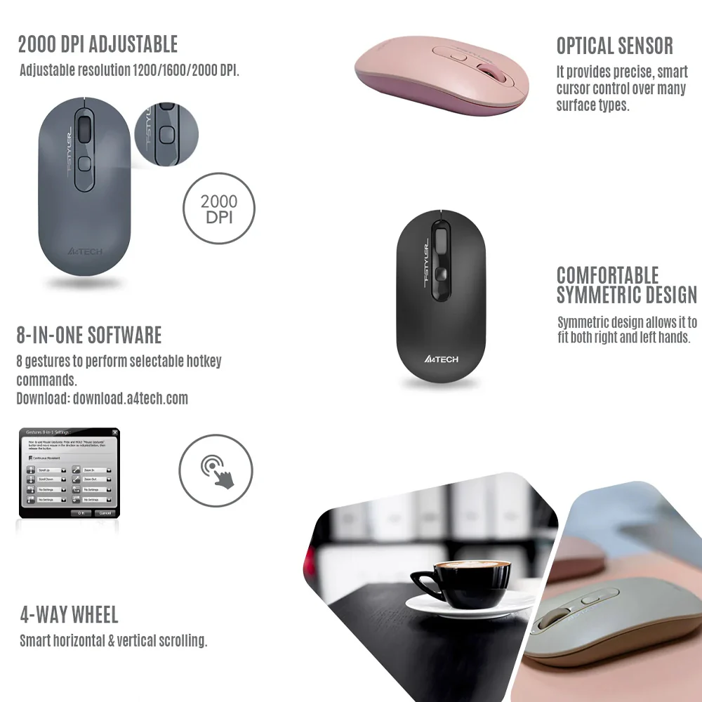 A4Tech FG20S Wireless Mouse 2000Dpi - Grey - Image 8