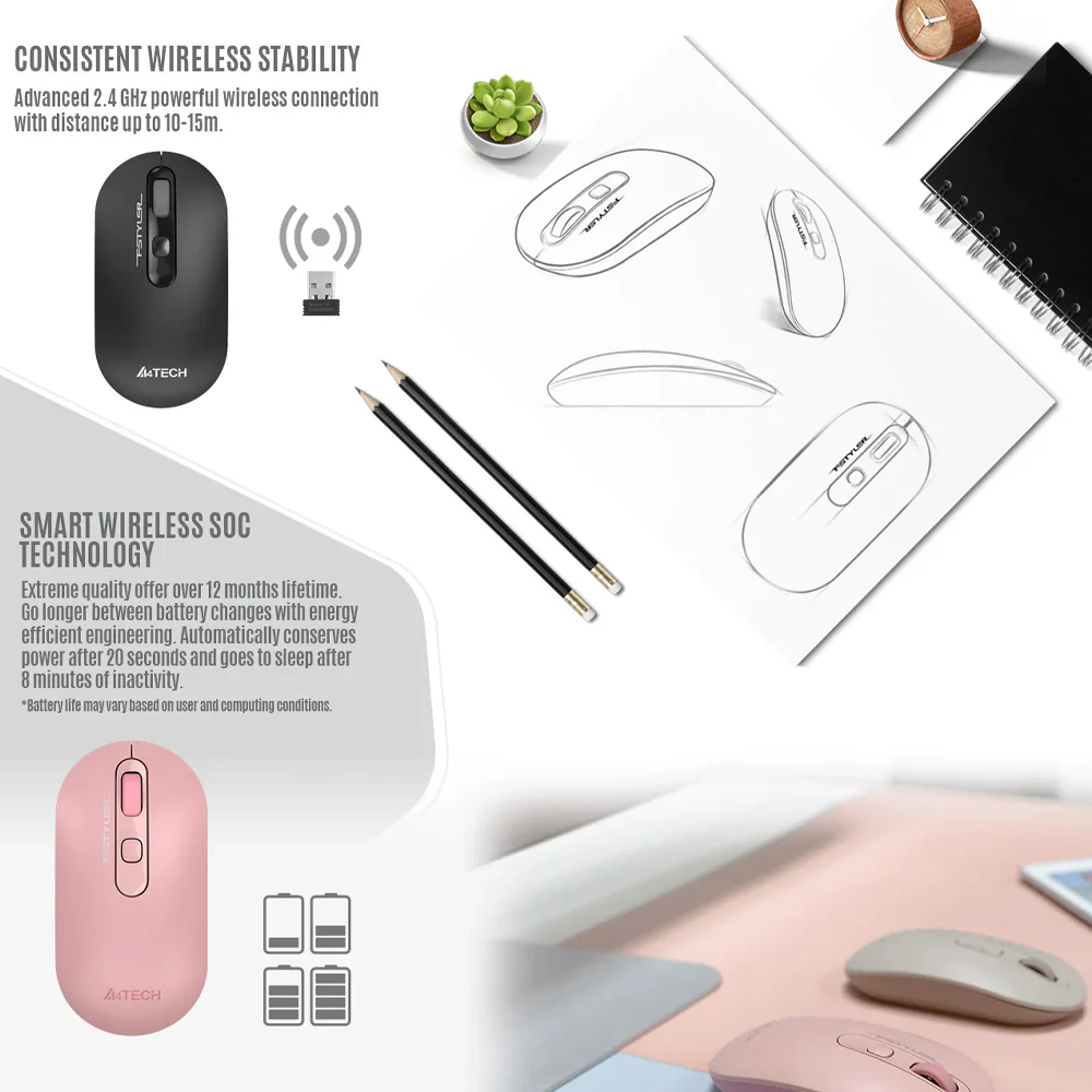 A4Tech FG20S Wireless Mouse 2000Dpi - Grey - Image 9