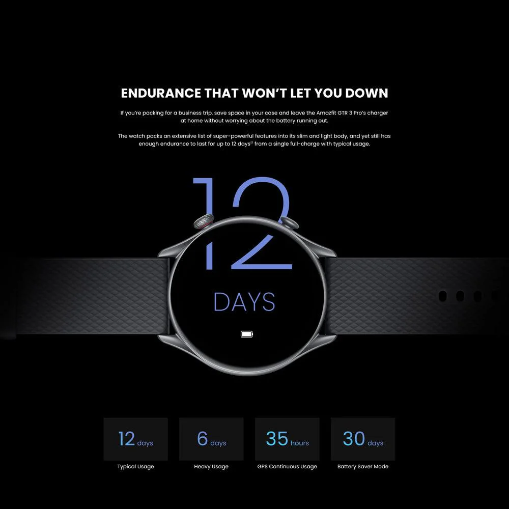 Amazfit GTR 3 Pro Smart Watch (46mm) Aluminum Case With Infinite Black Fluoroelastomer Strap - Image 16