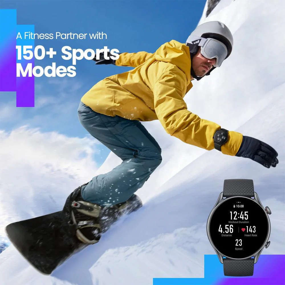 Amazfit GTR 3 Pro Smart Watch (46mm) Aluminum Case With Infinite Black Fluoroelastomer Strap - Image 5