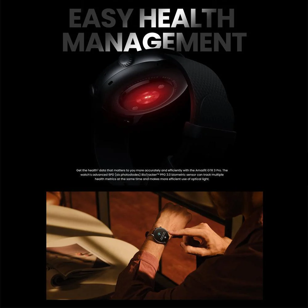 Amazfit GTR 3 Pro Smart Watch (46mm) Aluminum Case With Infinite Black Fluoroelastomer Strap - Image 9