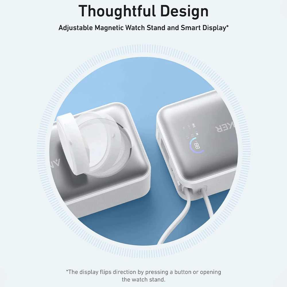 Anker 10K A1657H21 MagGo Magnetic Wireless Power Bank Type-C 35W Fast Charging 10000mAh Built in Type-C Cable With Watch Charger - White - Image 3