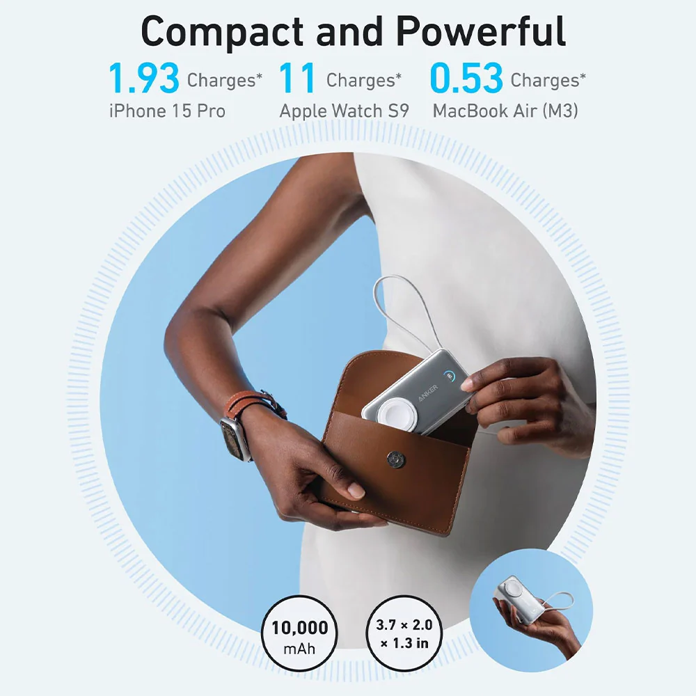 Anker 10K A1657H21 MagGo Magnetic Wireless Power Bank Type-C 35W Fast Charging 10000mAh Built in Type-C Cable With Watch Charger - White - Image 4