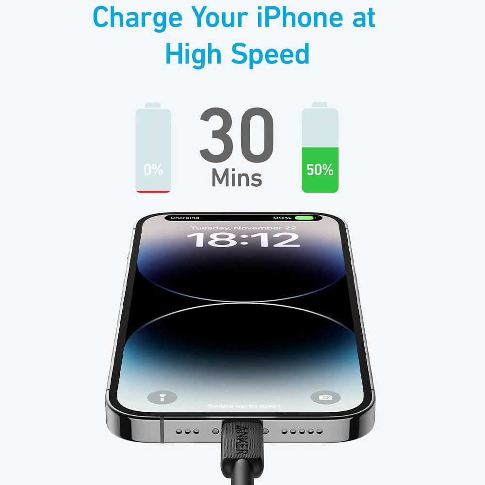 Anker 322 A81B5H11 Type-C To Lightning Cable 60W Fast Charging 0.9m - Black - Image 6