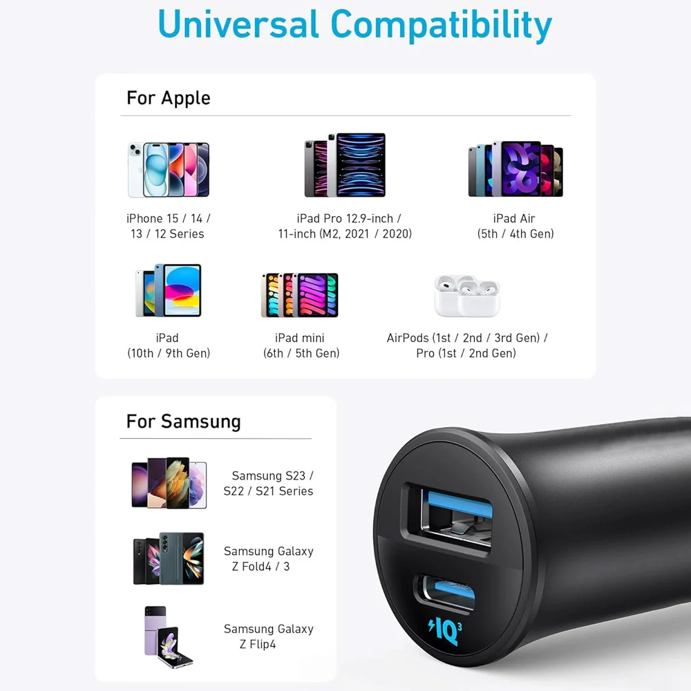 Anker A2741H11 Car Charger Type-C + USB 30W Fast Charging - Black - Image 8