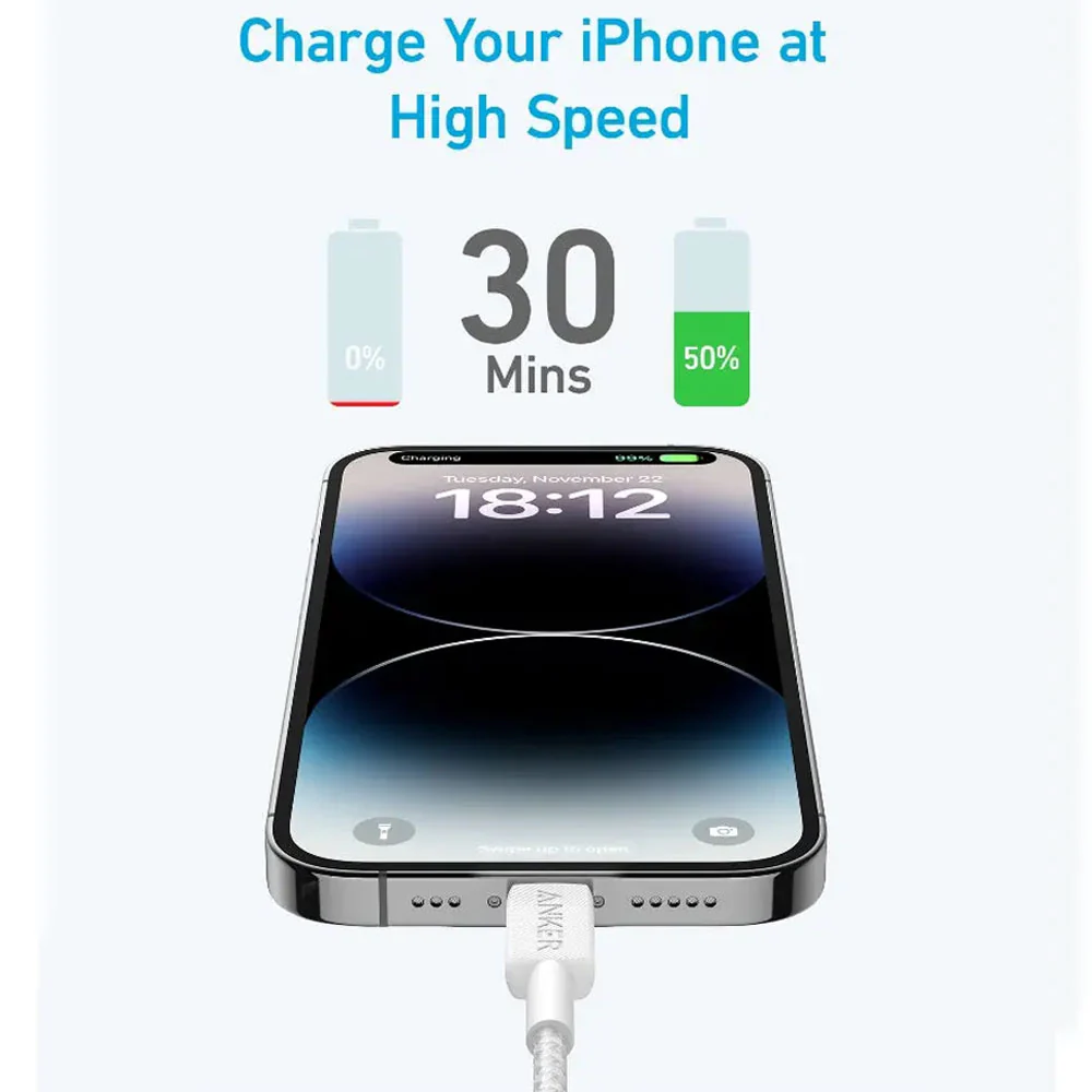 Anker 322 A81B6H21 Type-C To Lightning Cable Fast Charging 1.8m - White - Image 4