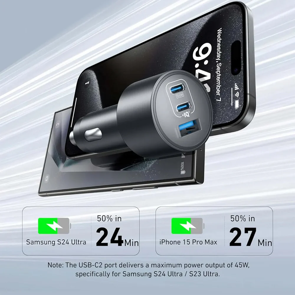 Anker Nano B2737HA1 Car Charger USB + 2x Type-C + Type-C Cable 167.5W Fast Charging - Image 7