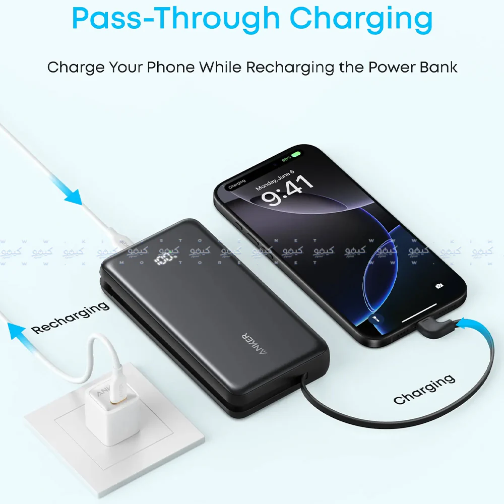 Anker Zolo A110DH11 Power Bank Type-C + USB 22.5W Fast Charging 10000mAh Built in Type-C Cable - Black - Image 3