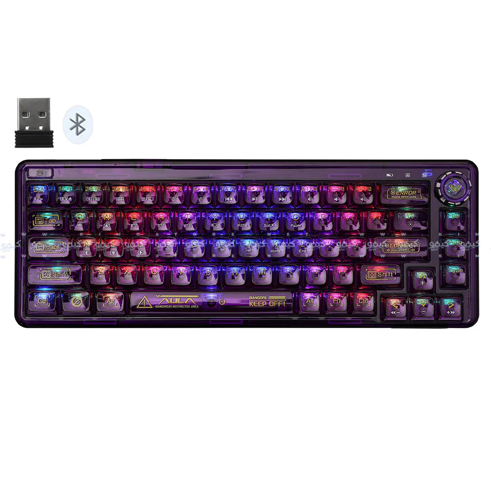 Aula Wind F68 LEOBOG Ice Crystal Switch Triple Mode Bluetooth Wireless & Wired RGB Gaming Keyboard English - Transparent Purple