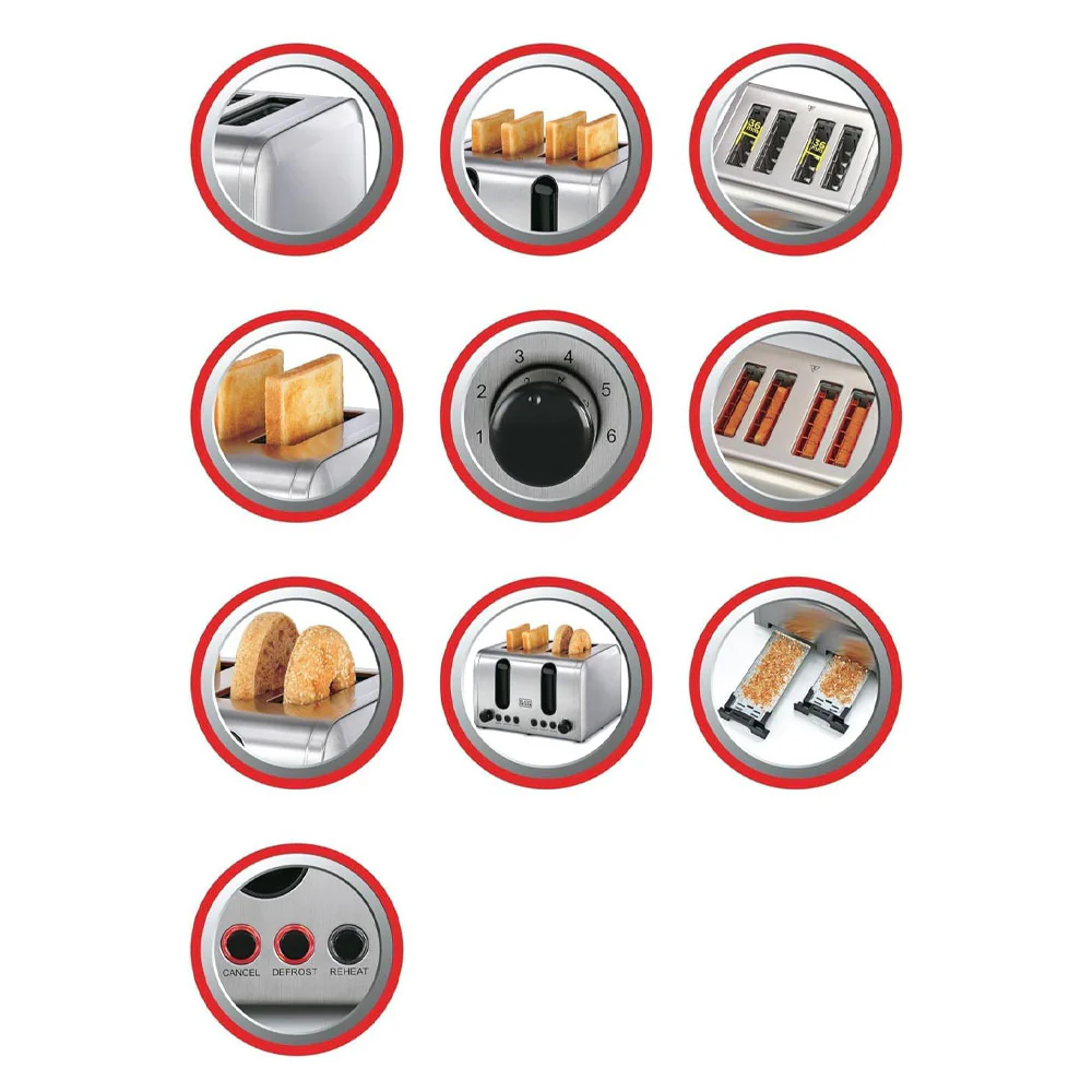 Black + Decker Toaster ET444-B5 2100W - Stainless Steel - Image 8