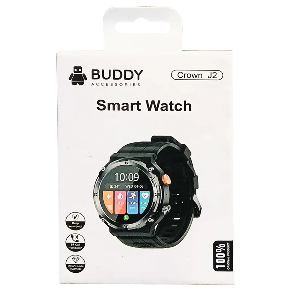 Buddy Crown J2 Smart Watch Black Case With Black Silicone Strap - Image 3