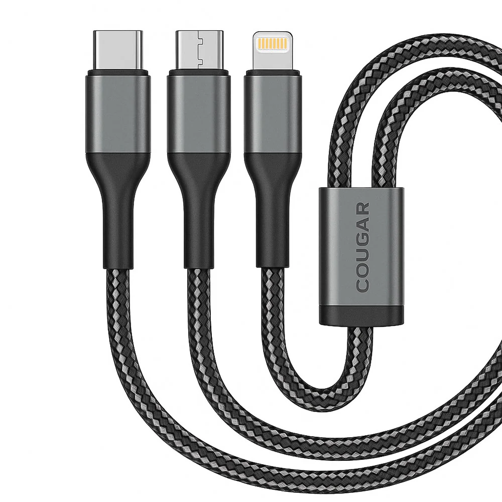 Cougar LM USB To (Type-C + Lightning + Micro) 3in1 Cable 3.1A Fast Charging 1.2m - Black - Image 2