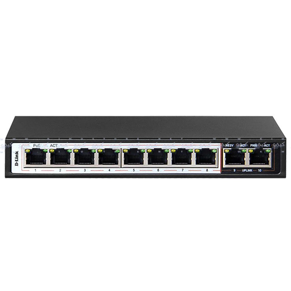 D-Link DES-F1010P-E/B Unmanaged Desktop Switch 8 Ports PoE 10/100Mbps + 2 Ports RJ45 10/100Mbps Uplink