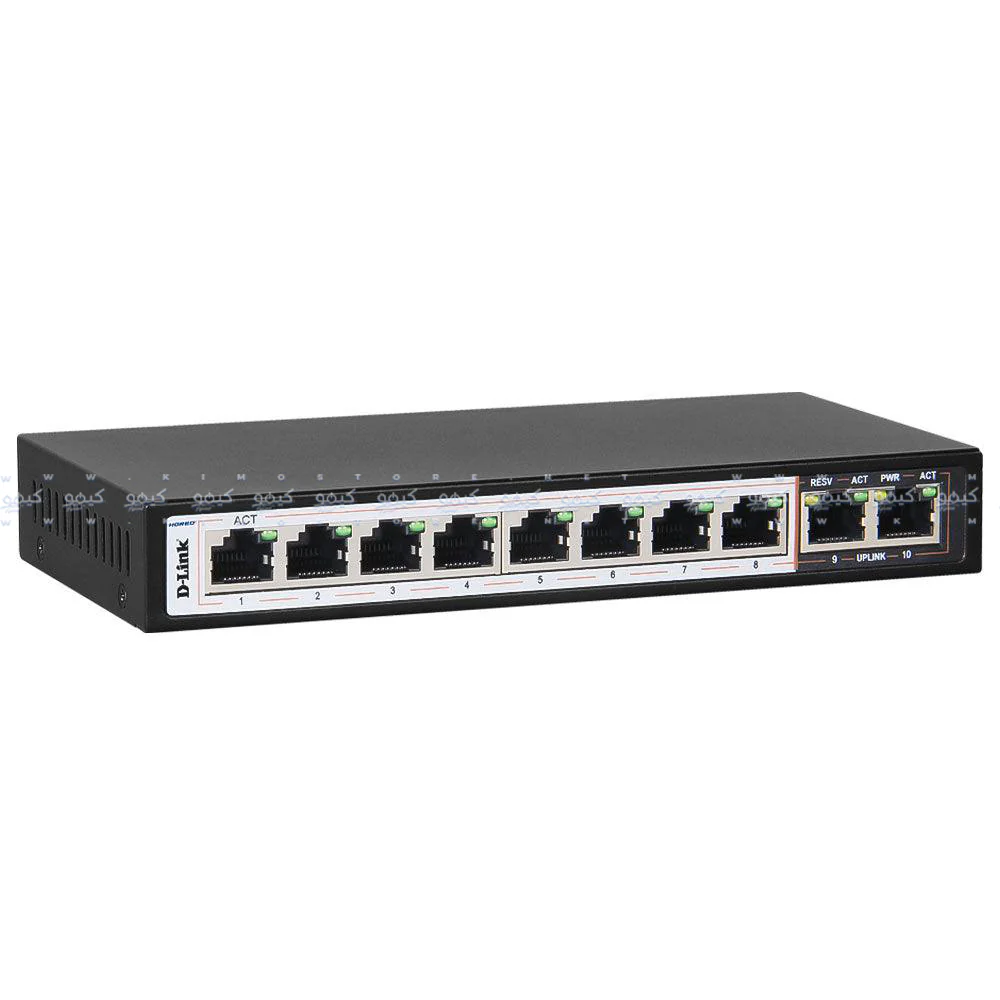 D-Link DES-F1010P-E/B Unmanaged Desktop Switch 8 Ports PoE 10/100Mbps + 2 Ports RJ45 10/100Mbps Uplink - Image 2