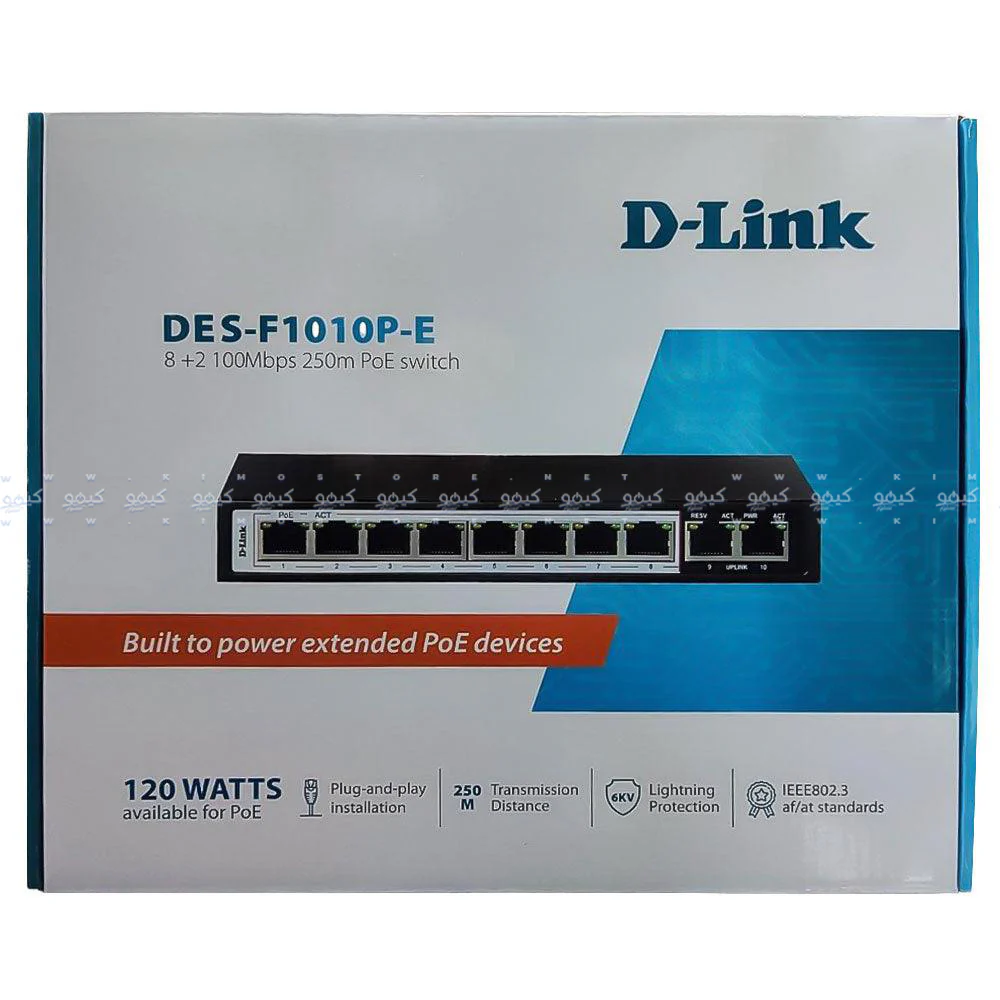 D-Link DES-F1010P-E/B Unmanaged Desktop Switch 8 Ports PoE 10/100Mbps + 2 Ports RJ45 10/100Mbps Uplink - Image 4