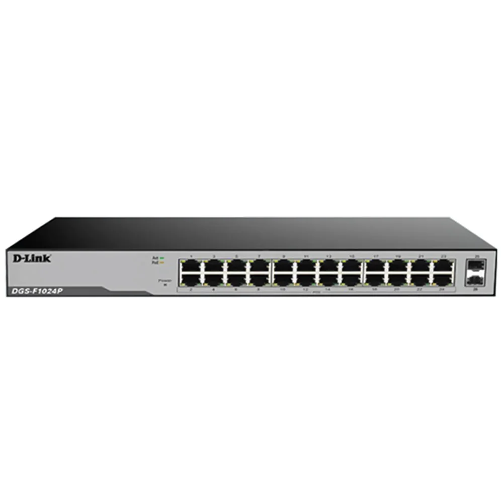 D-Link DGS-F1024P Unmanaged Rackmount Switch 24 Ports PoE 10/100/1000Mbps + 2 Ports SFP 10/100/1000Mbps Uplink