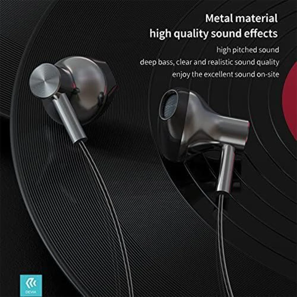 Devia EM101 Metal Remote Earphone - Black - Image 3