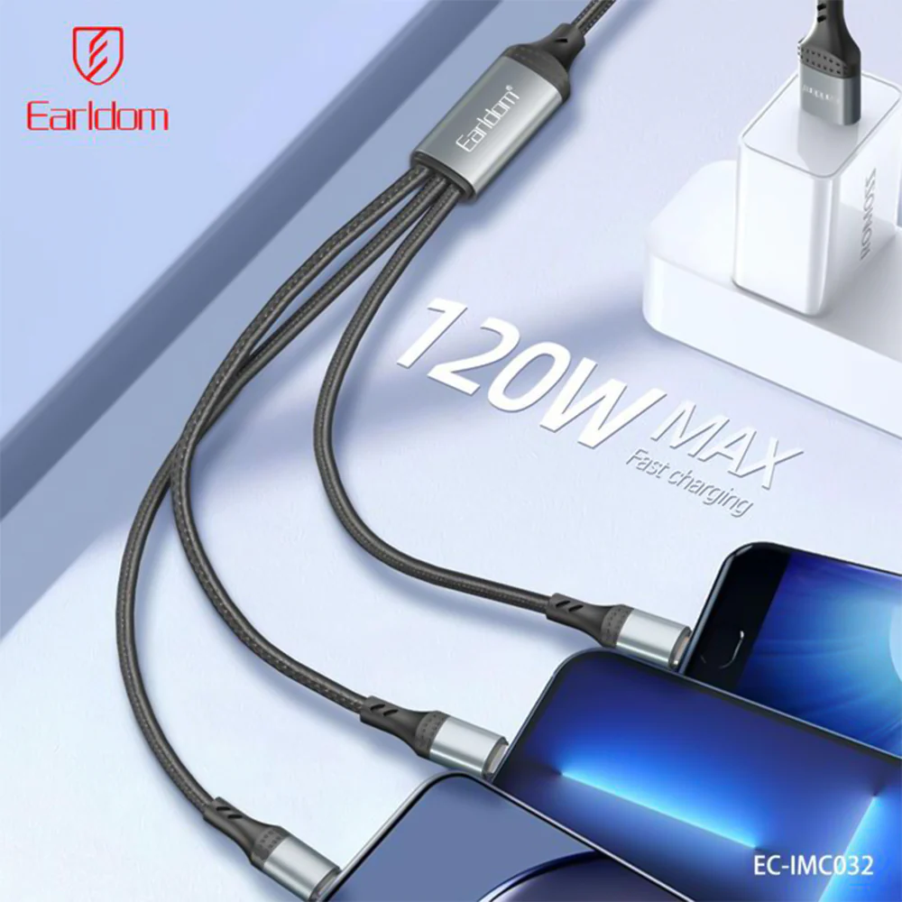Earldom EC-IMC032 USB + Type-C To Micro + Type-C + Lightning 5in1 Cable 120W Fast Charging 1.2m - Image 3