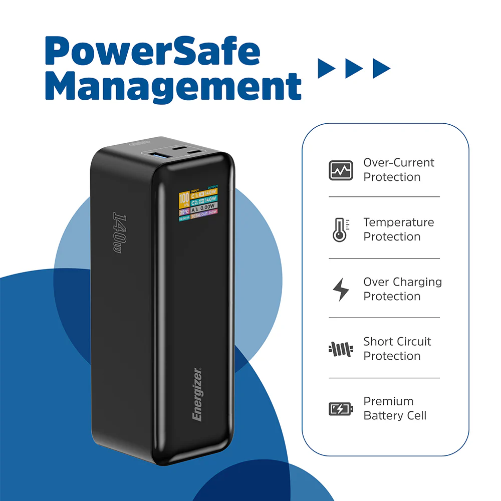 Energizer XP27000PD Power Bank USB + 2x PD Type-C 140W Fast Charging 27000mAh - Black - Image 6