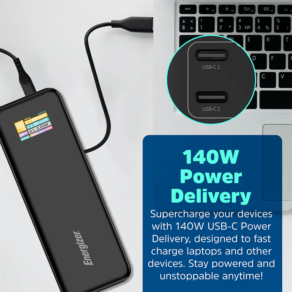 Energizer XP27000PD Power Bank USB + 2x PD Type-C 140W Fast Charging 27000mAh - Black - Image 8
