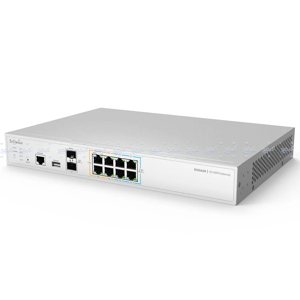 EnGenius ESG620 Cloud VPN Router 4 Ports 10/100/1000/2500Mbps + 4 Ports PoE+ 10/100/1000/2500Mbps + 2 Ports SFP+ 10/100/1000Mbps + RJ-45 Console Port 110W - Image 3