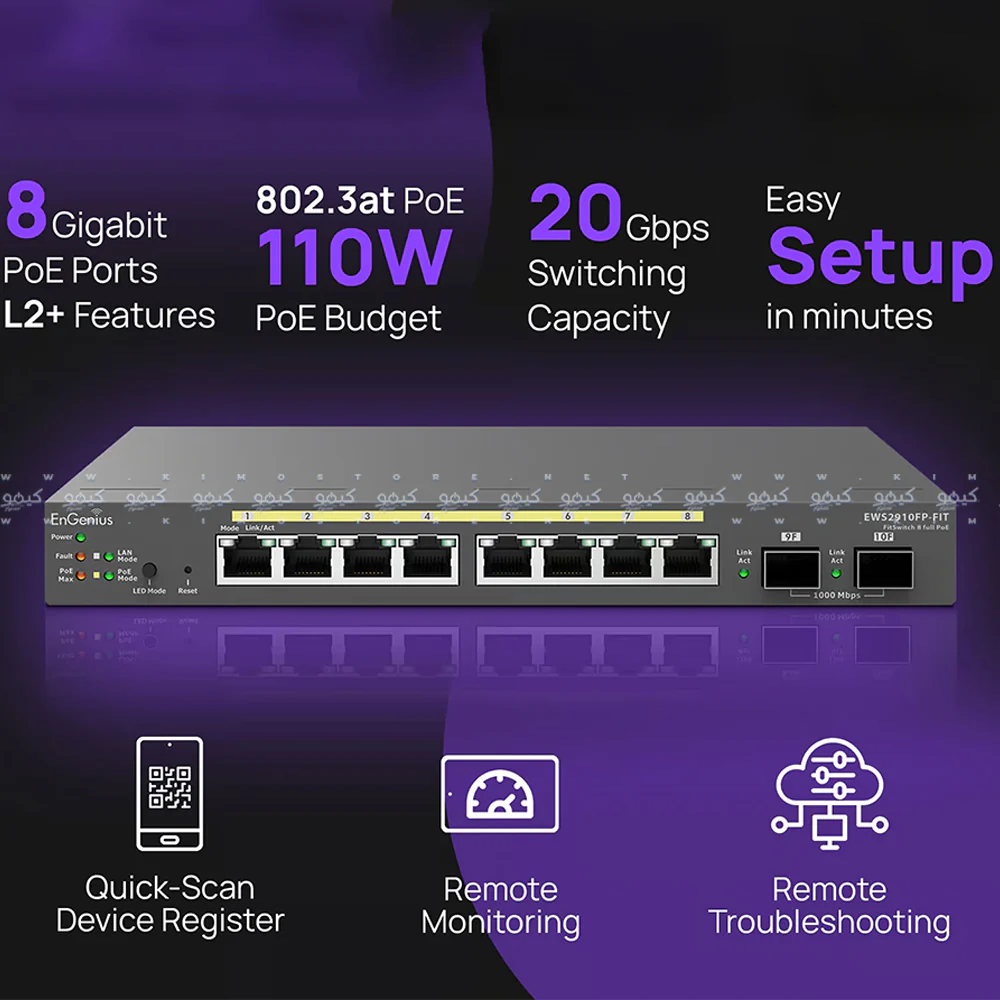 EnGenius EWS2910FP-FIT Managed Desktop Switch 8 Ports PoE+ 10/100/1000Mbps + 2 Ports SFP 10/100/1000Mbps 110W - Image 5