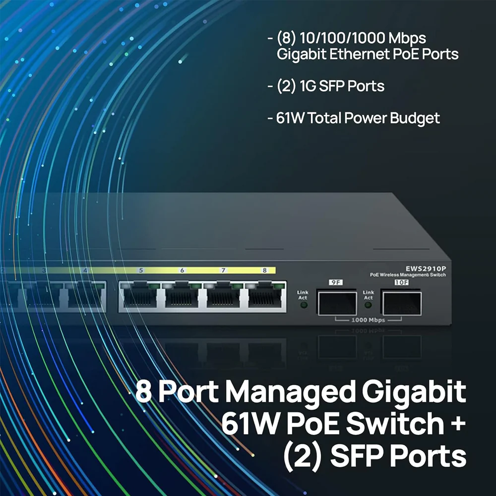 EnGenius EWS2910P Managed Desktop Switch 8 Ports PoE 10/100/1000Mbps + 2 Ports SFP 10/100/1000Mbps 61.6W - Image 5