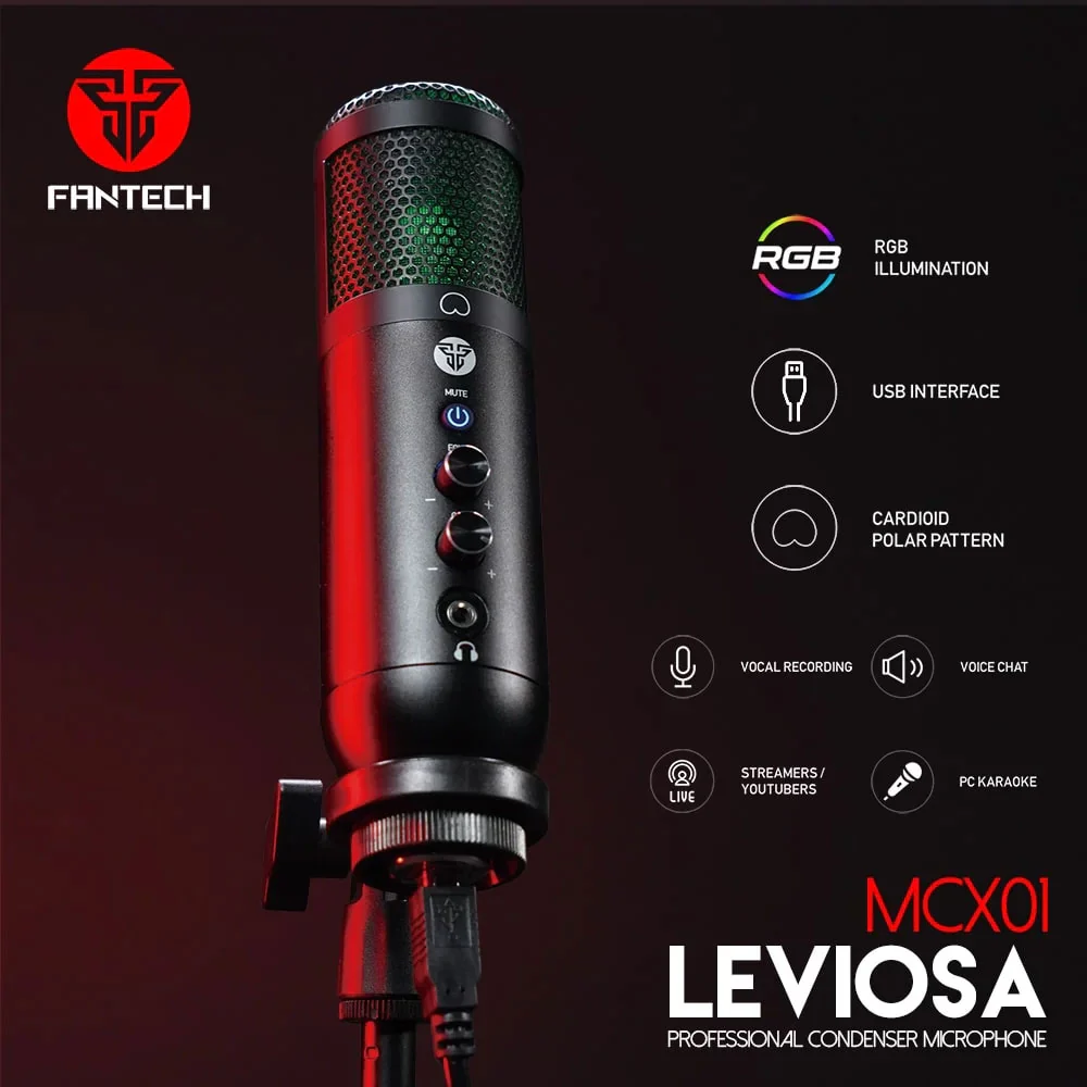 Fantech LEVIOSA MCX01 Condenser Wired RGB Gaming Microphone - Black - Image 7