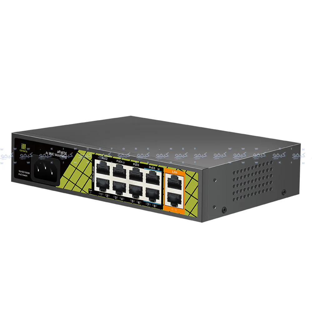 Genata GNT-P1210SG Rackmount AI PoE Switch 8 Ports PoE 10/100Mbps + 2 Ports RJ45 10/100/1000Mbps Uplink - Image 3
