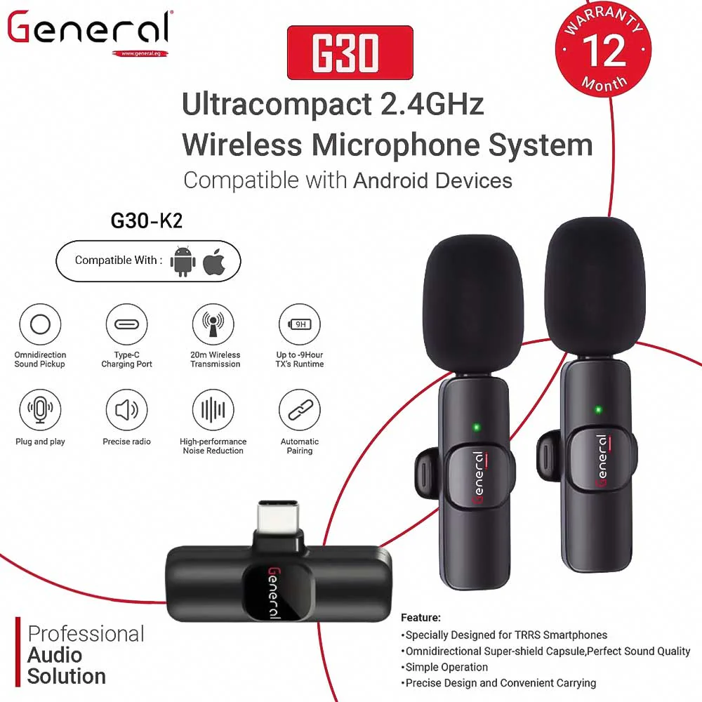 General G30 Type-C 2.4GHz Dual Channel Wireless Microphone System - Image 3