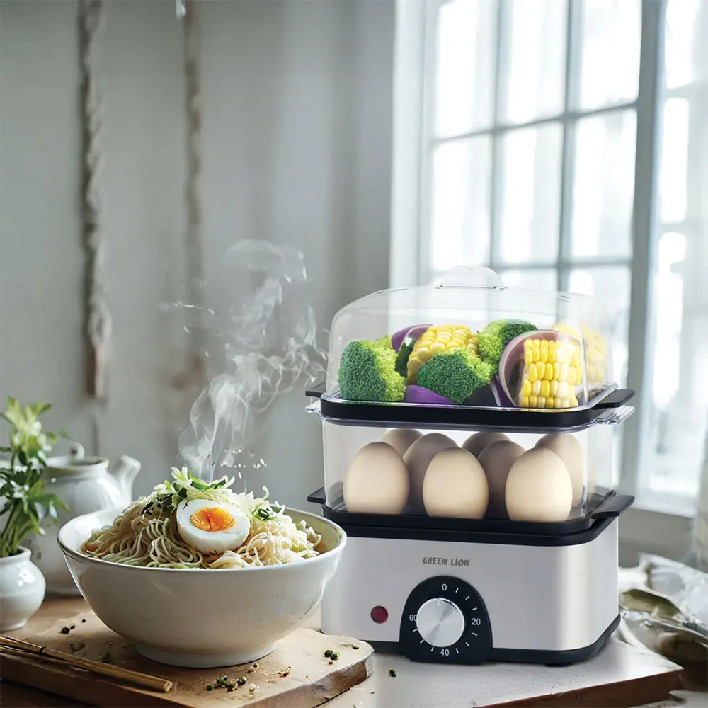 Green Lion 3-Tier Egg & Vegetable Steamer Cooker GN3TREGGCKGY 500W - Gray - Image 10