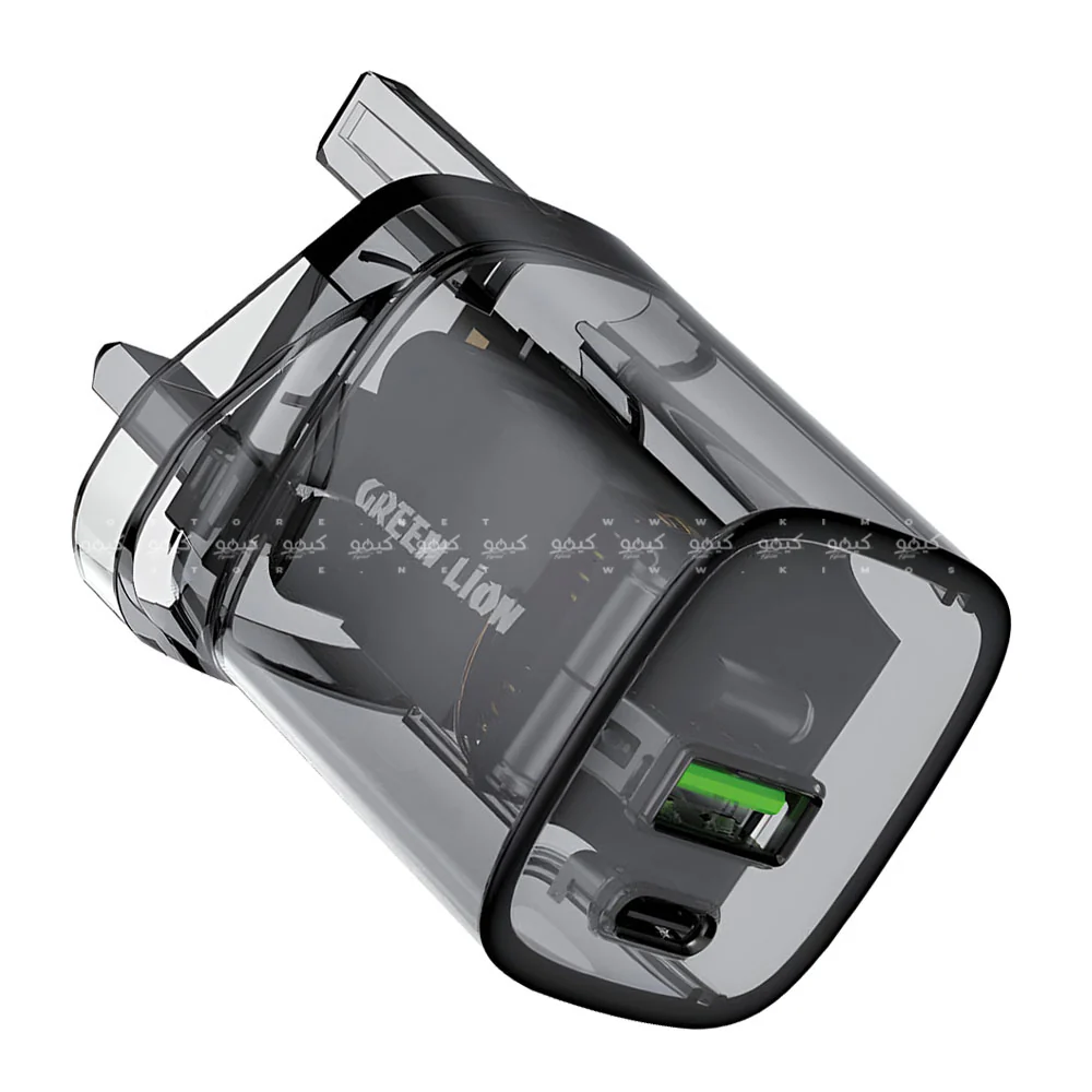 Green Lion GNTRWC33WBK Transparent Wall Charger PD Type-C + USB 33W Fast Charging (UK Plug) - Image 3