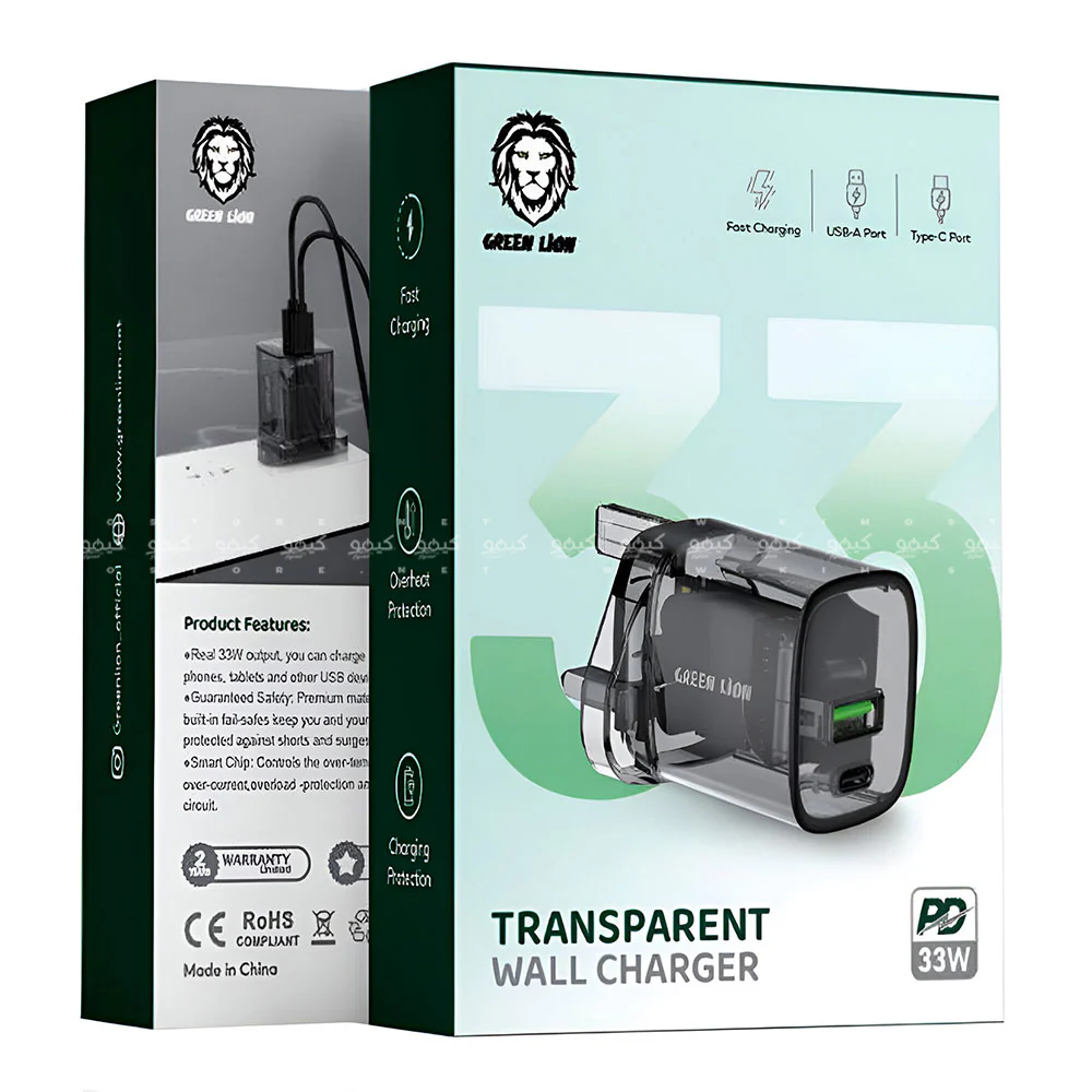 Green Lion GNTRWC33WBK Transparent Wall Charger PD Type-C + USB 33W Fast Charging (UK Plug) - Image 4