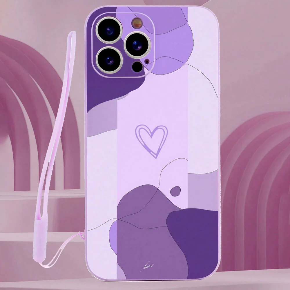 Heart Shaped Pattern With Lanyard Purple Phone Cover iPhone - Image 2