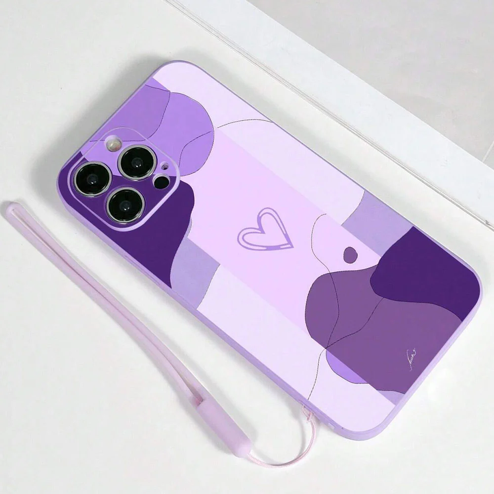 Heart Shaped Pattern With Lanyard Purple Phone Cover iPhone - Image 3