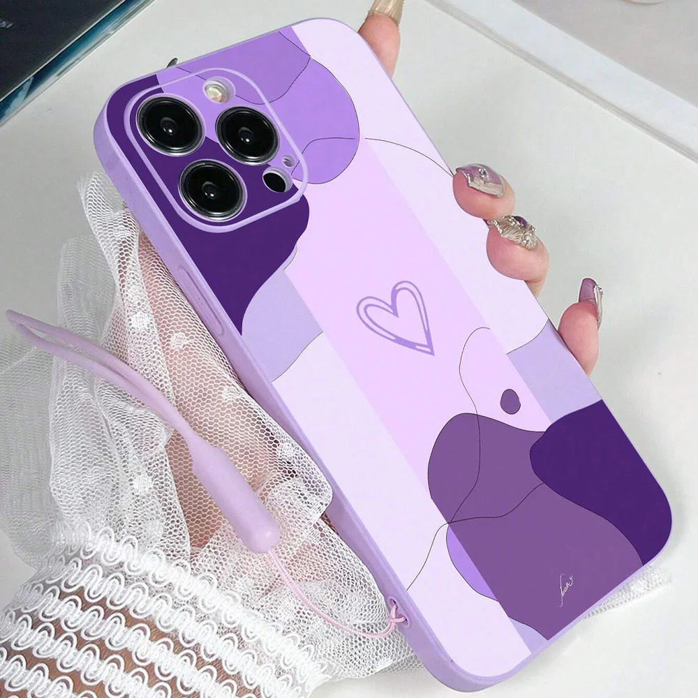 Heart Shaped Pattern With Lanyard Purple Phone Cover iPhone - Image 4