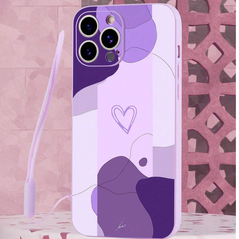 Heart Shaped Pattern With Lanyard Purple Phone Cover iPhone - Image 5
