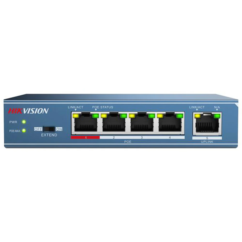Hikvision DS-3E0105P-E Unmanaged Desktop Switch 4 Ports PoE 10/100Mbps + 1 Port 10/100Mbps Uplink 58W