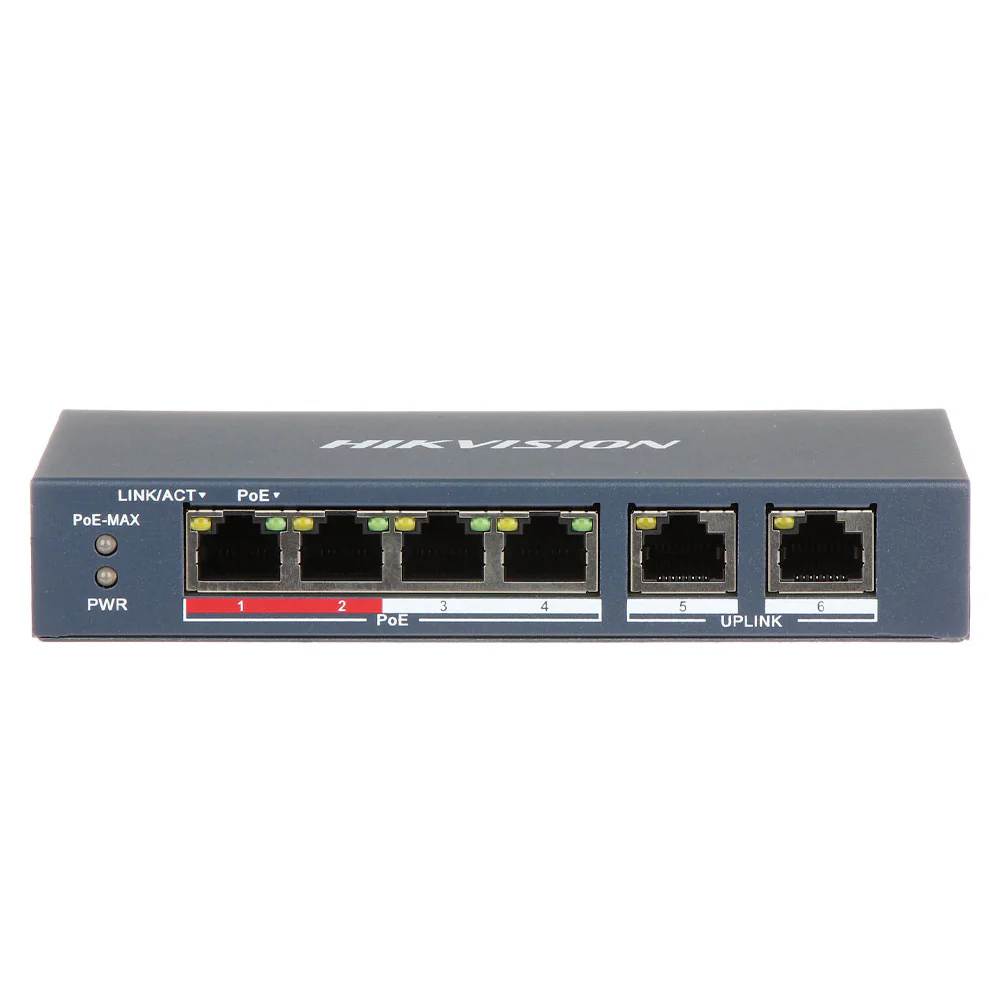 Hikvision DS-3E0106P-E/M Unmanaged Desktop Switch 4 Ports PoE 10/100Mbps + 2 Ports RJ45 10/100Mbps Uplink 35W