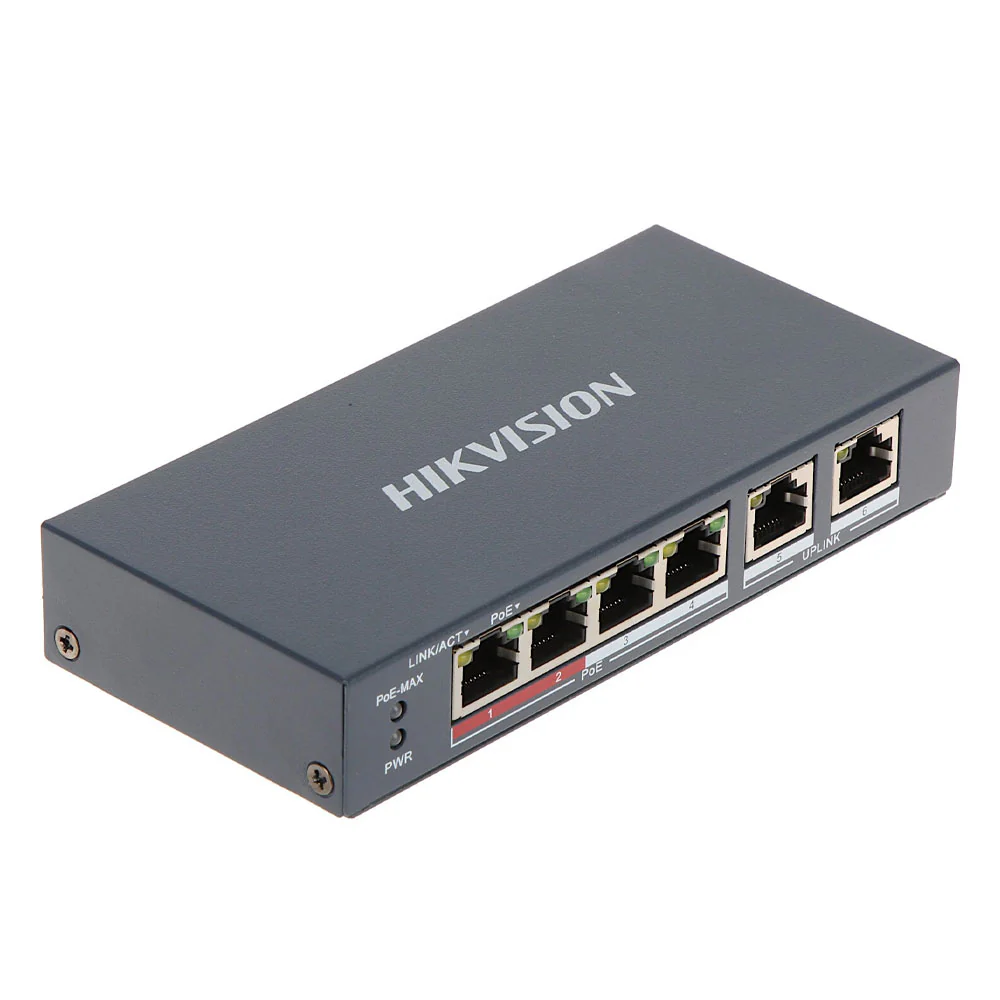 Hikvision DS-3E0106P-E/M Unmanaged Desktop Switch 4 Ports PoE 10/100Mbps + 2 Ports RJ45 10/100Mbps Uplink 35W - Image 2