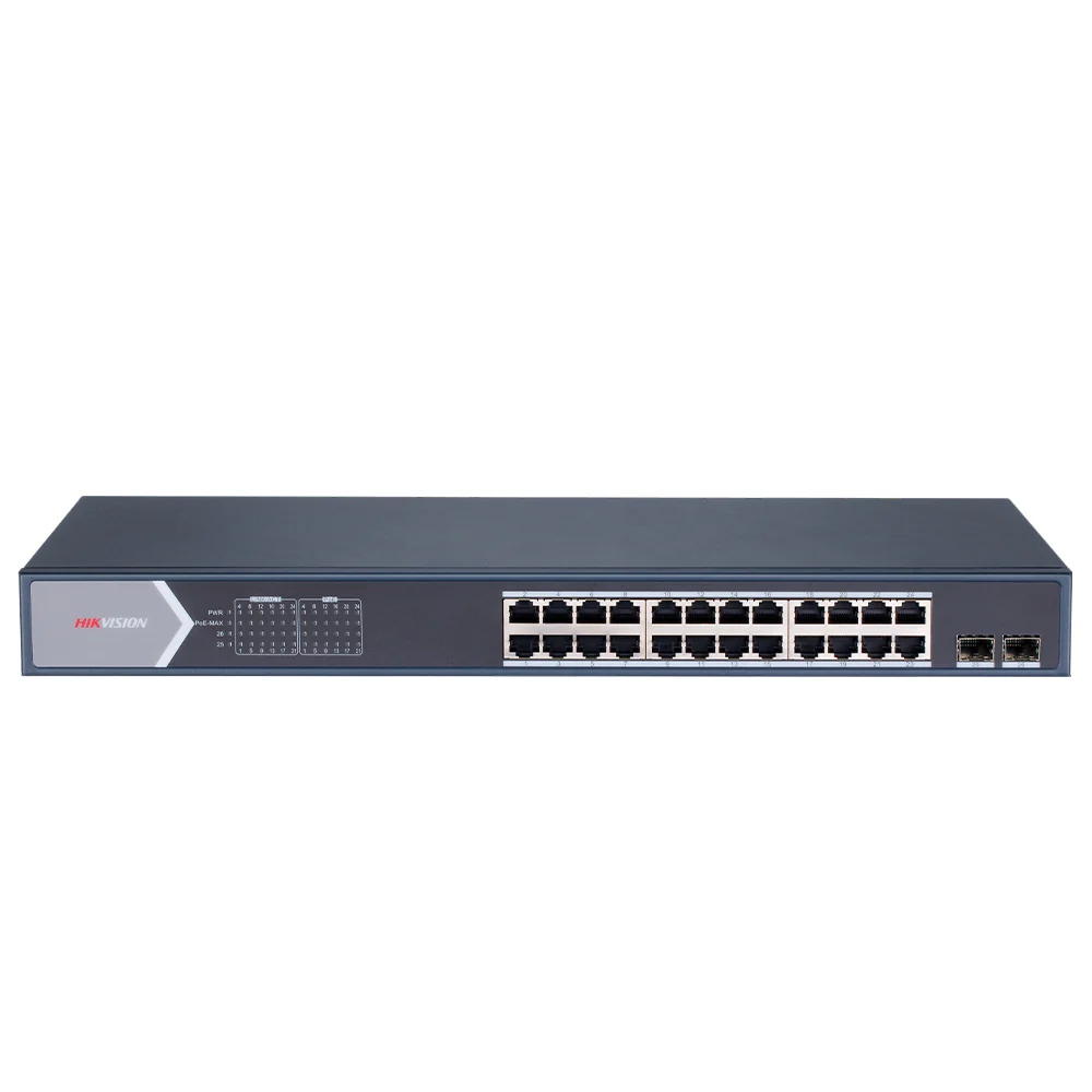 Hikvision DS-3E0526P-E/M Unmanaged Rackmount Switch 24 Ports PoE 10/100/1000Mbps + 2 Ports SFP 10/100/1000Mbps Fiber Optical 225W
