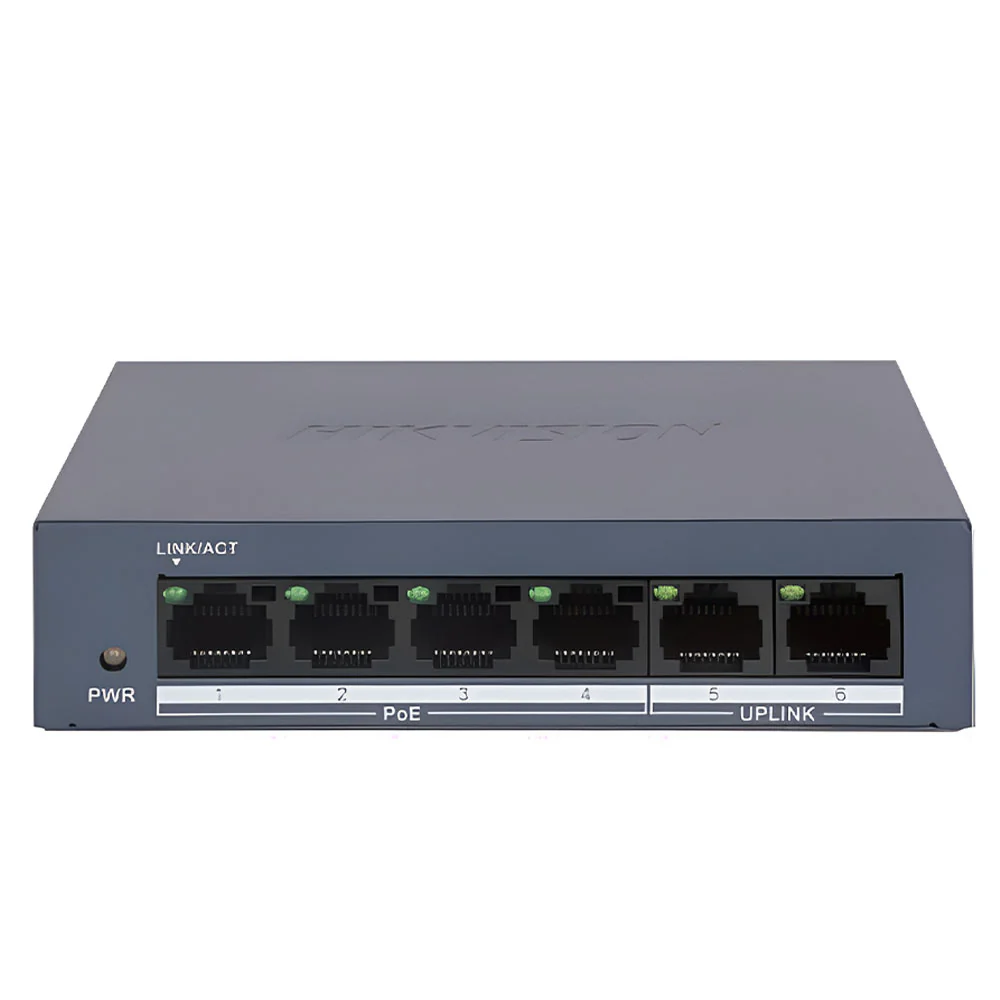 Hikvision DS-3E0106MP-E/M Unmanaged Desktop Switch 4 Ports PoE 10/100Mbps + 2 Ports RJ45 10/100Mbps Uplink 45W