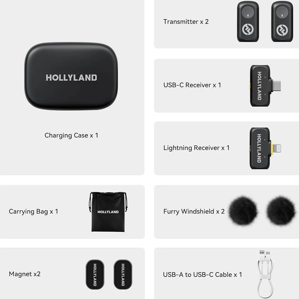 Hollyland LARK A1 Combo 3in1 2.4GHz Dual Channel Wireless Lavalier Microphone System (Local Warranty) - Black - Image 6