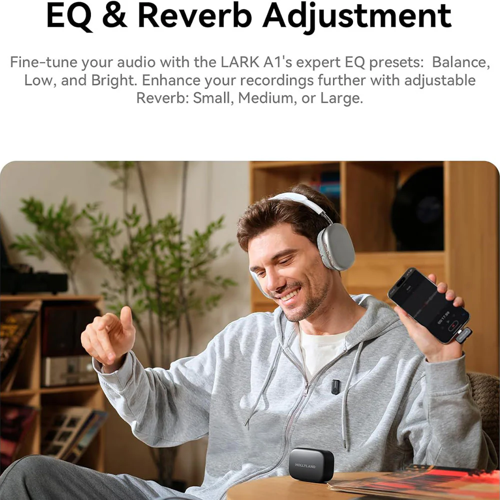 Hollyland LARK A1 Combo 3in1 2.4GHz Dual Channel Wireless Lavalier Microphone System (Local Warranty) - Black - Image 8
