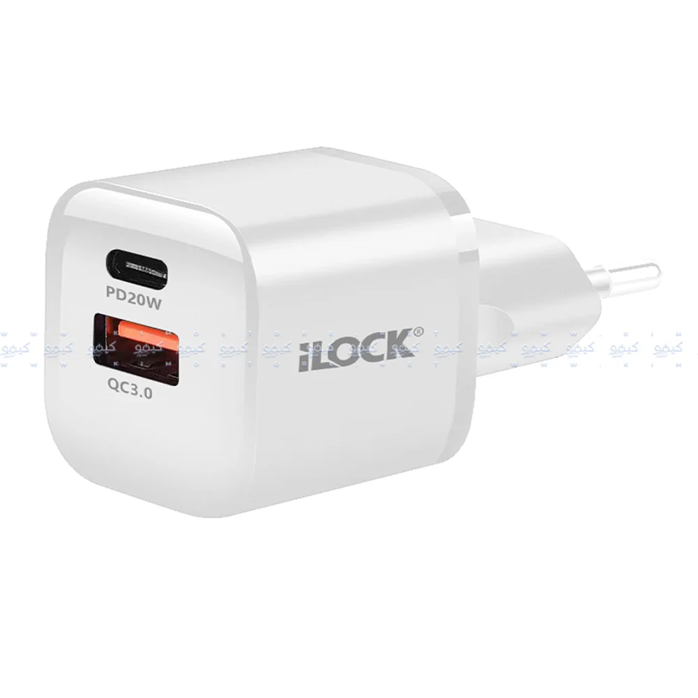 iLock 5093 GaN Wall Charger PD Type-C + QC3.0 USB 20W Fast Charging - White - Image 2