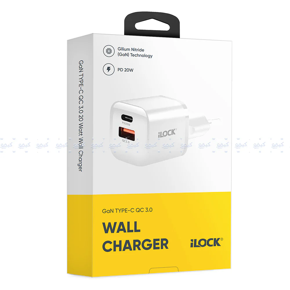iLock 5093 GaN Wall Charger PD Type-C + QC3.0 USB 20W Fast Charging - White - Image 3