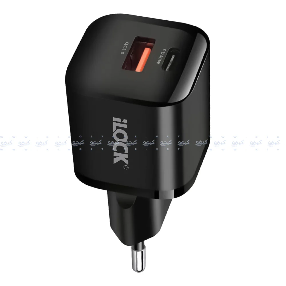 iLock 5094 GaN Wall Charger PD Type-C + QC3.0 USB 30W Fast Charging - Black